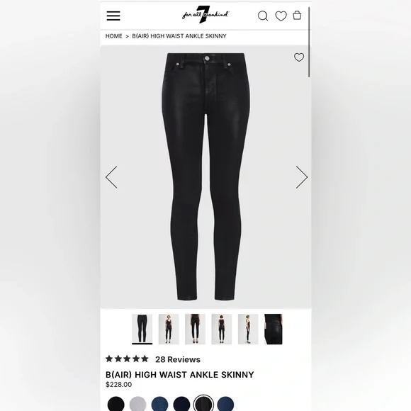 NWOT 7 FOR ALL MANKIND B(AIR) High Waisted Ankle Skinny Jean in Coated Black 27 - Picture 4 of 16